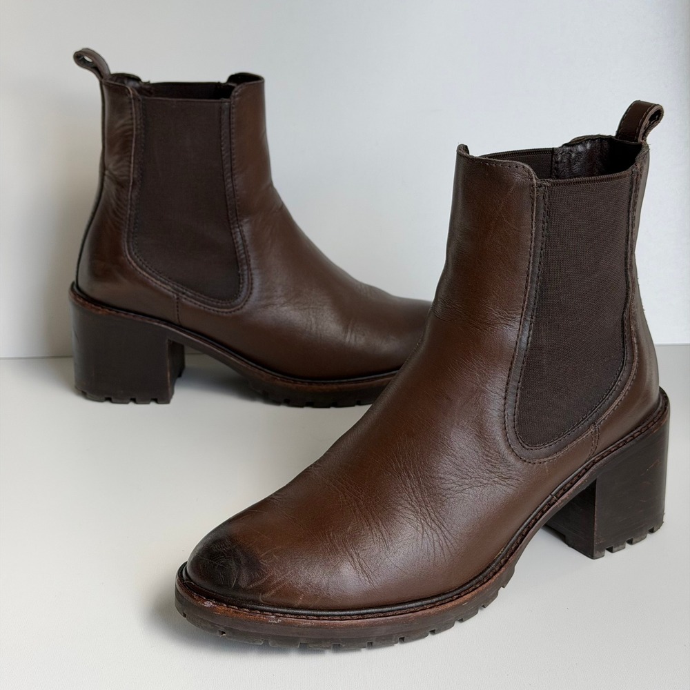 Thursday Boot Knockout Chelsea Boots Women 8 Brown Leather Block Heel Lug‎ Sole